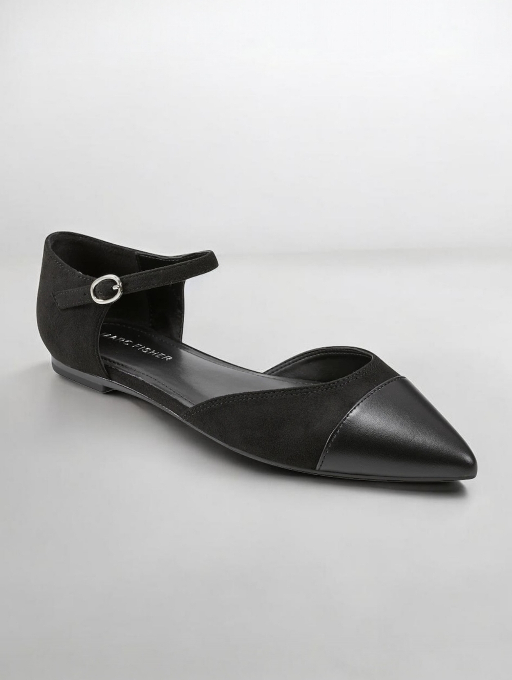 NWT Marc Fisher Women's Black Pointed Elesia D'Orsay Ankle-Strap Flats Size 7.5